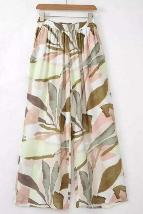 Calça pantalona estampada c/ cós elástico Kwi