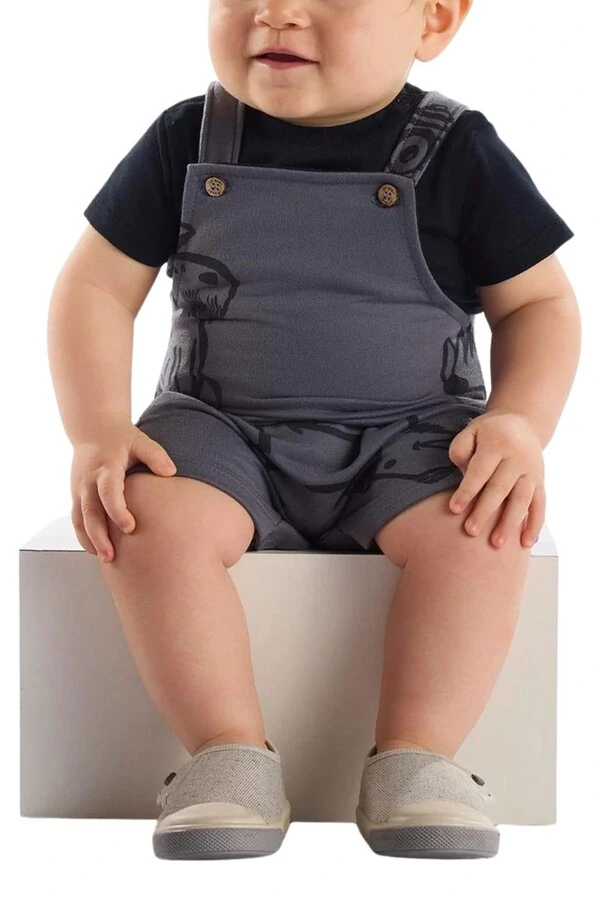 Conjunto jardineira moletom e body malha Up Baby