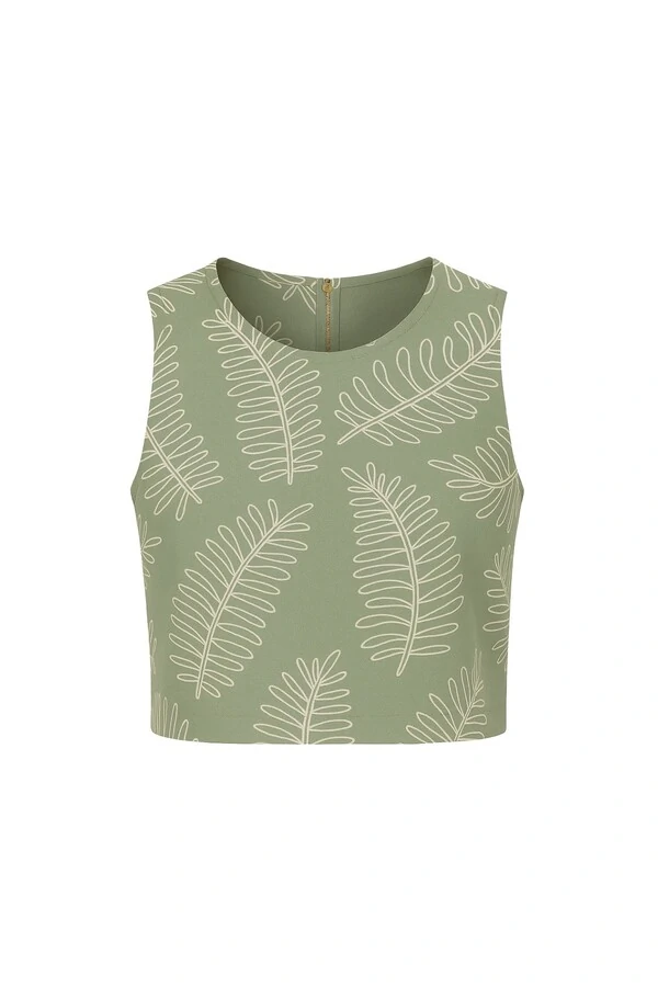 Blusa cropped com bordado de folhagens Kwi