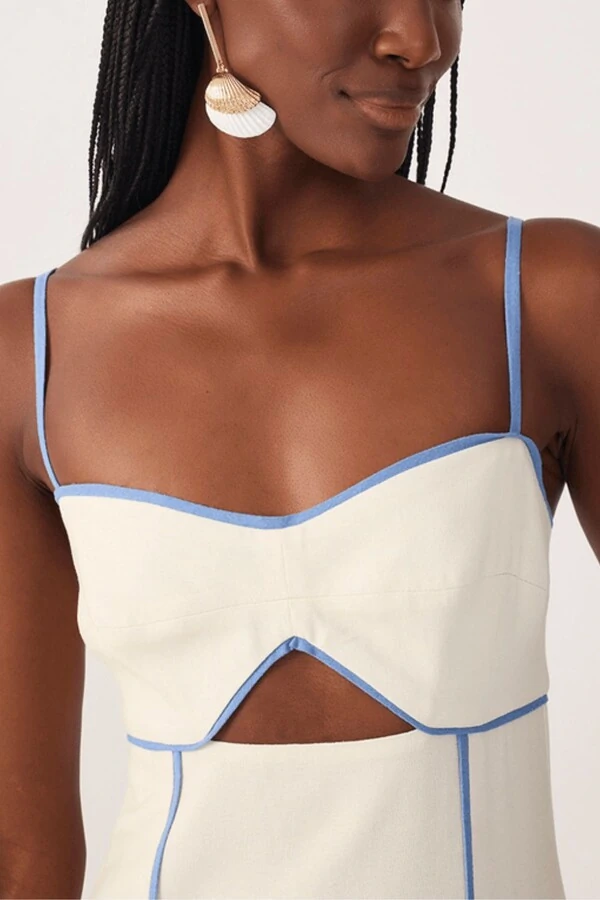 Vestido cropped linho estampa mergulho Dress to