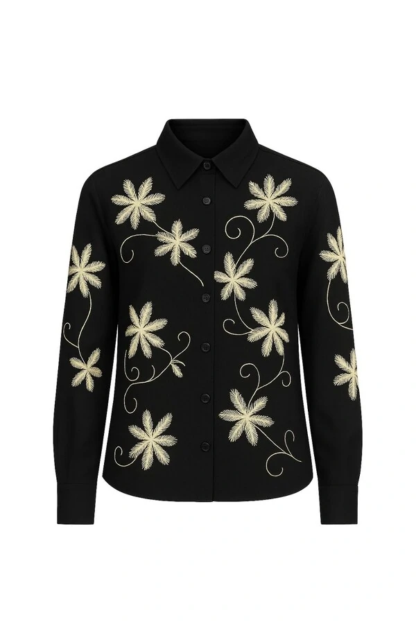 Camisa com bordado floral feminina Kwi