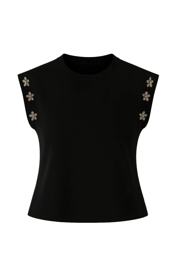 Blusa manga muscle com aplicação de flores Kwi