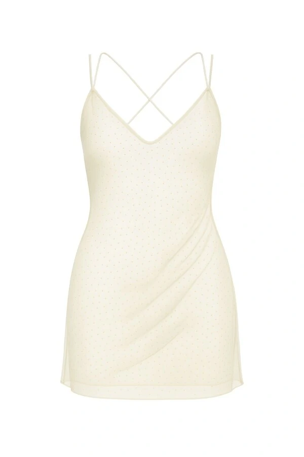 Vestido curto de tule com hotfix Kwi