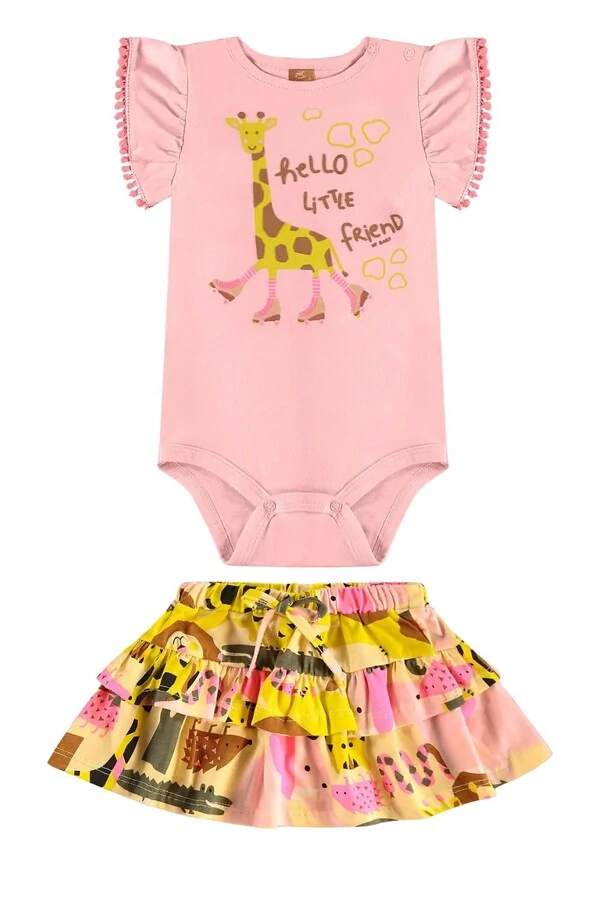 Conjunto body e saia em meia malha Up Baby