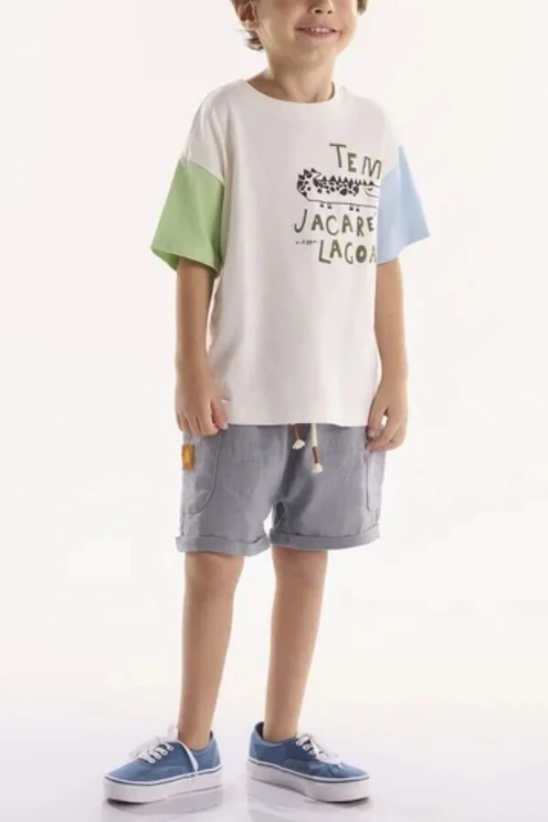 Conjunto camiseta malha bermuda em viscolinho Três E Já