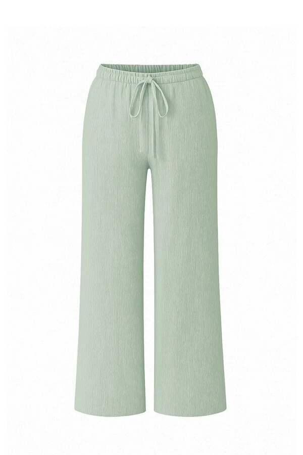 Calça pantalona feminina em crepe seersucker Kwi