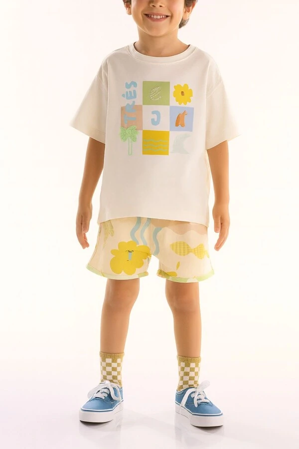 Conjunto camiseta malha bermuda molecotton Três E Já