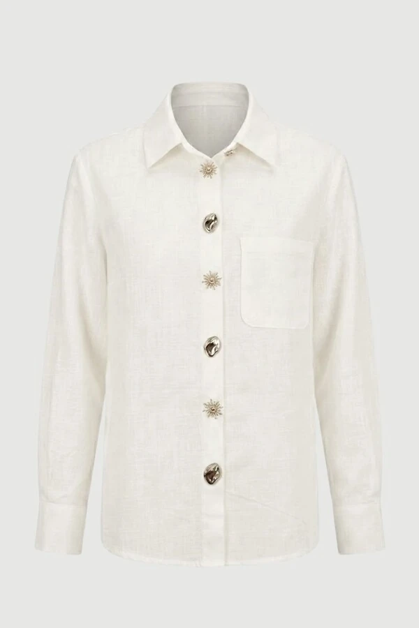 Camisa feminina de linho 100% algodão Kwi