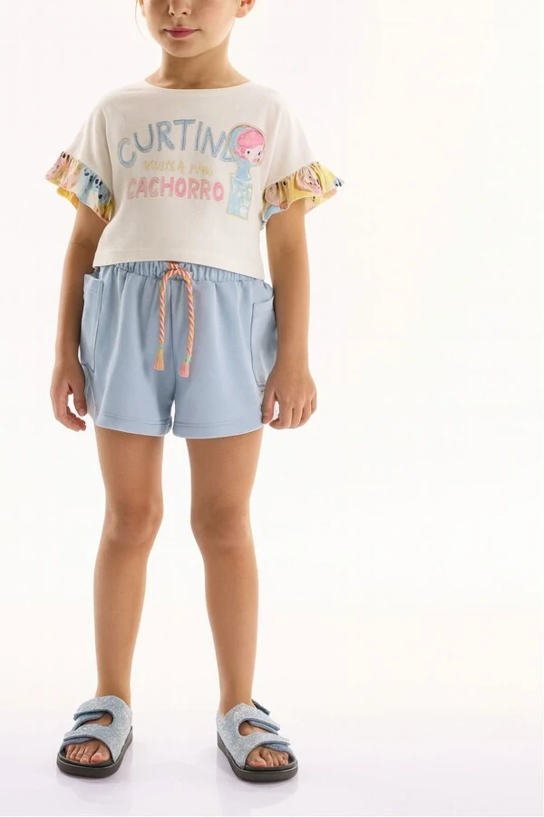 Conjunto blusa malha e short moletom Três E Já