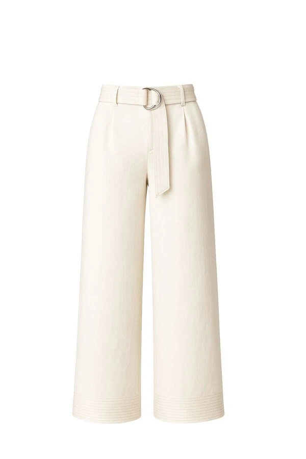 Calça de linho barra pespontada Kwi