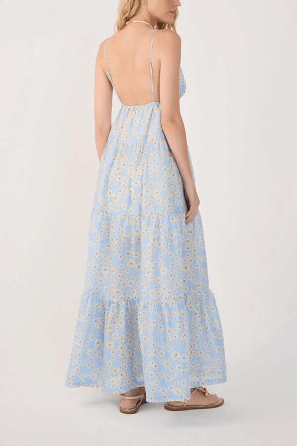 Vestido longo estampa margaridas azul Dress to