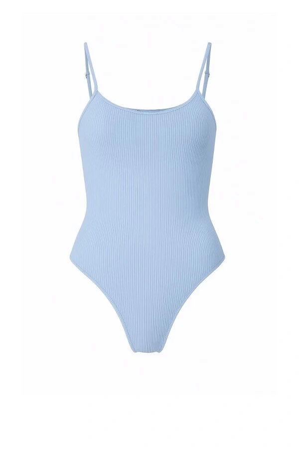 Body feminino em malha canelada com alças finas Kwi