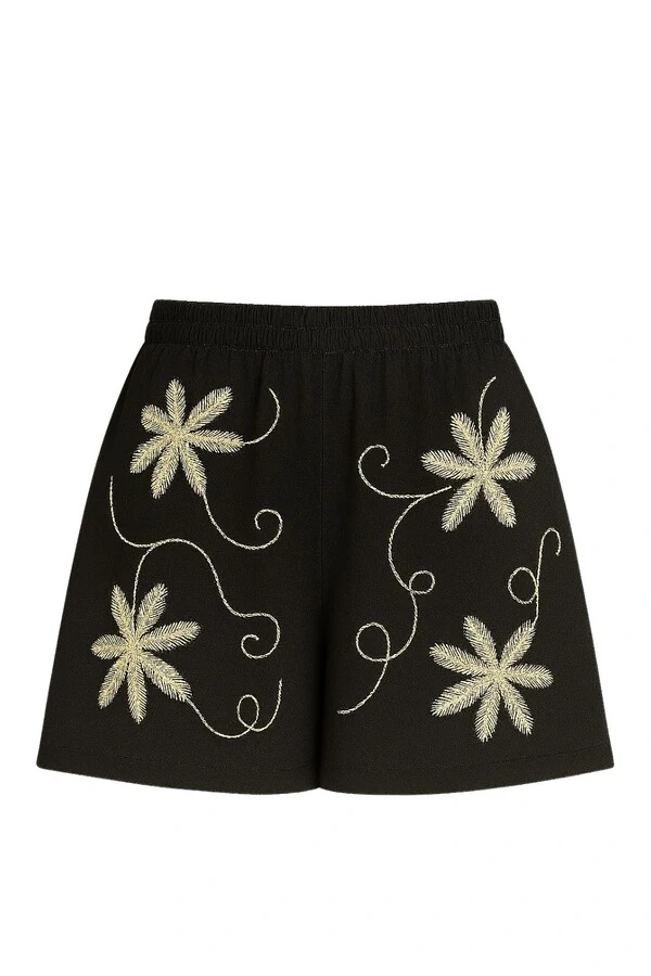 Short com bordado floral feminino Kwi
