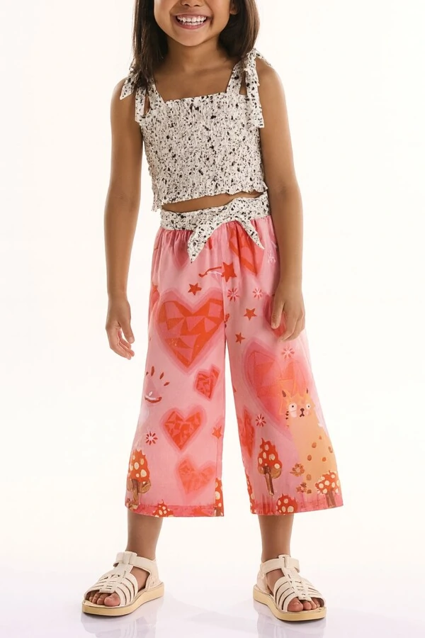 Conjunto blusa alça e calça em viscose Três E já