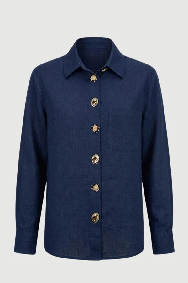 Camisa feminina de linho 100% algodão Kwi