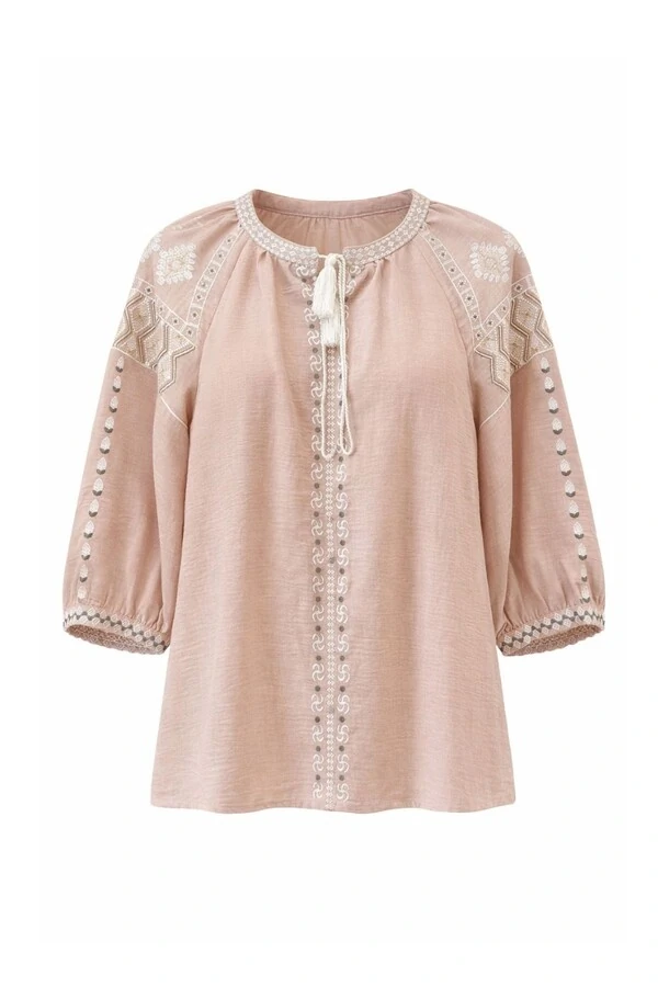 Bata com bordados manga curta Kwi