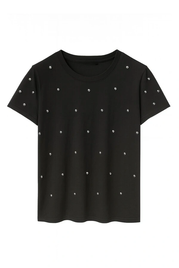 Tshirt plus size com aplicações de perolas Kwi