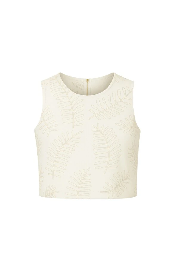 Blusa cropped com bordado de folhagens Kwi