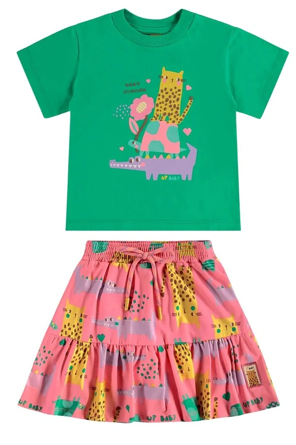 Conjunto blusa meia malha e saia cotton Up Baby