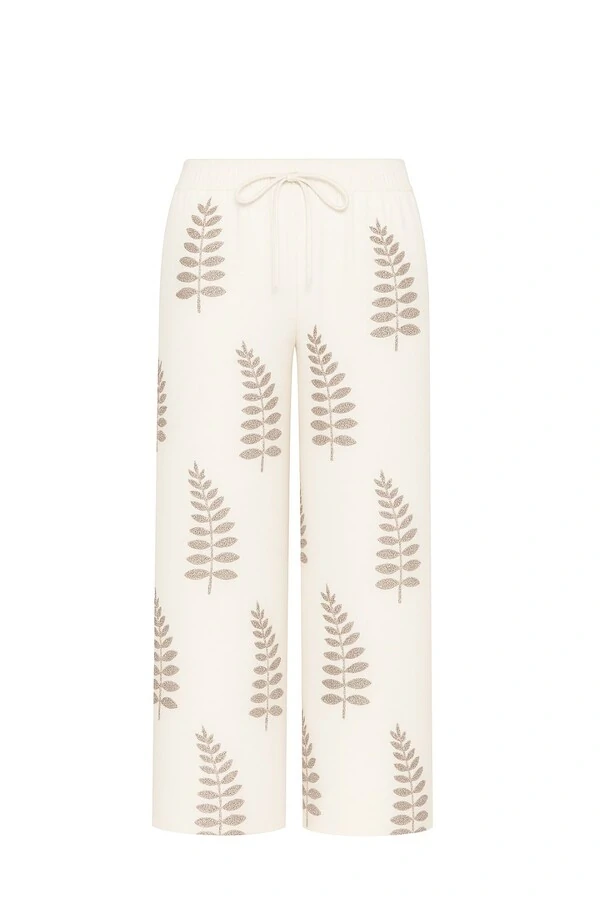 Calça feminina bordado folhas Kwi
