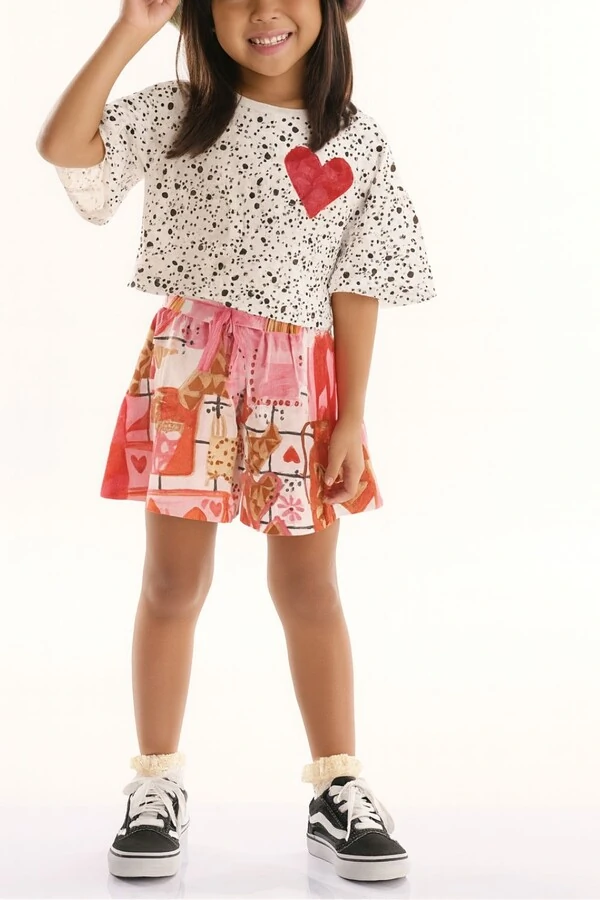 Conjunto blusa malha e short em tecido Três E Já