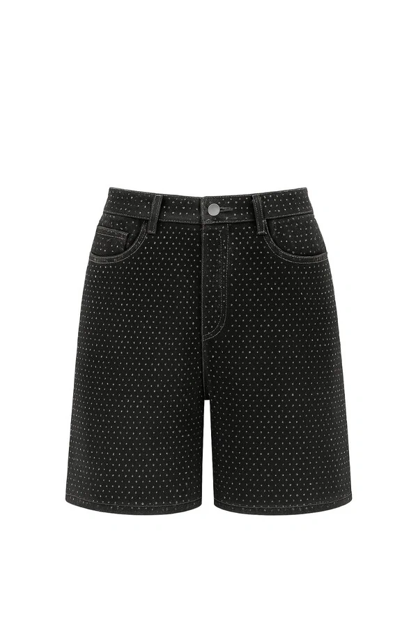 Bermuda jeans com strass Kwi