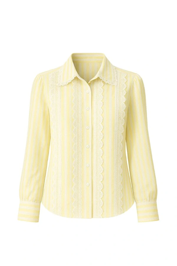 Camisa listrada com detalhes de renda Kwi