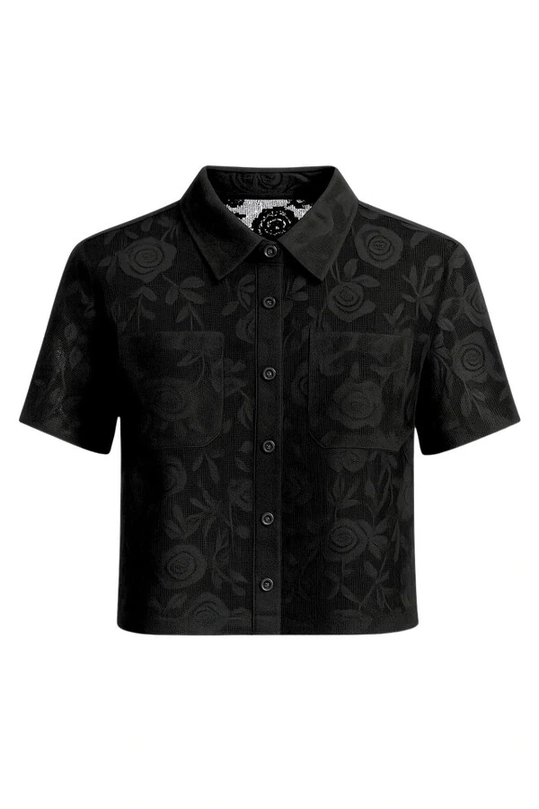 Camisa em renda com bolsos Kwi