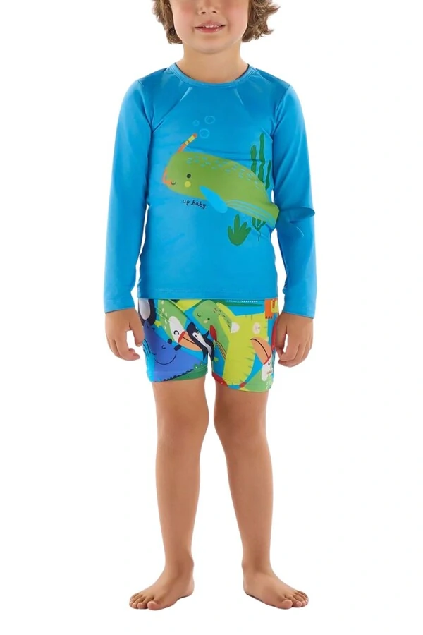 Conjunto camiseta e sunga boxer em malha uv fps+50 Up Baby