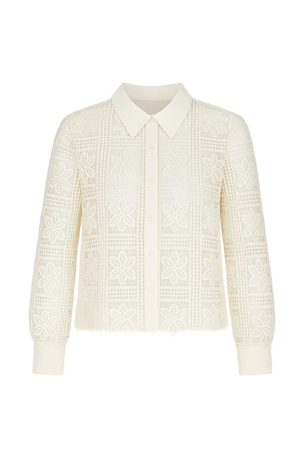 Camisa cropped em renda guipir ml Kwi