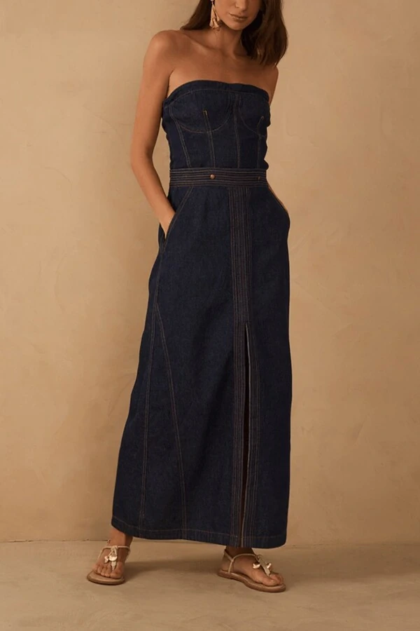 Vestido jeans pespontos 3 em 1 Dress to
