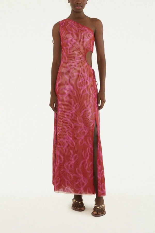 Vestido tule ombro só laços Farm