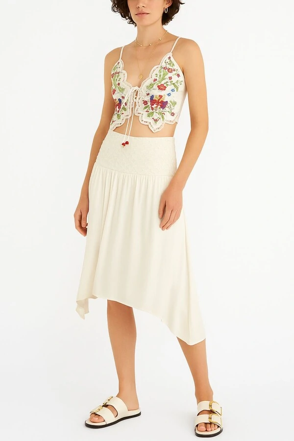 Saia midi com cós trabalhado Kwi