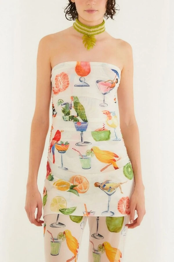 Blusa sem alça tule coquetel Farm