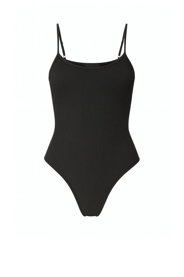 Body feminino em malha canelada com alças finas Kwi