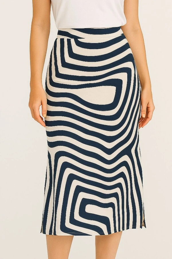 Saia midi estampada geométrica Kwi