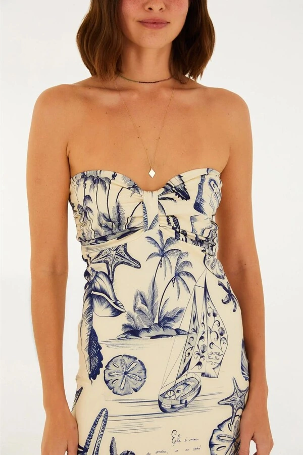 Vestido sem alça mar de ondas Farm