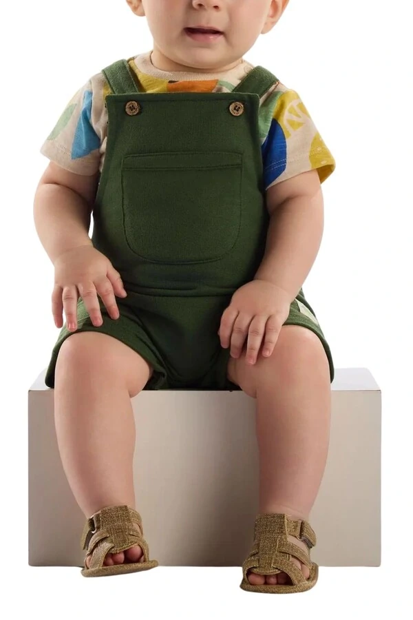 Conjunto body malha flame e jardineira moletom Up Baby