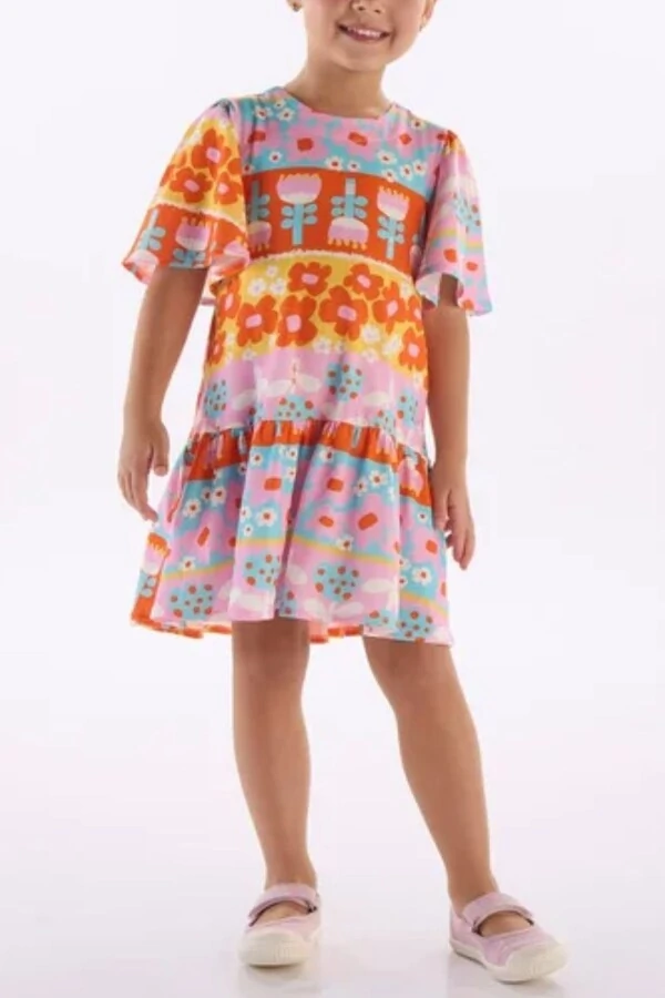 Vestido manga curta em malha digital Três e Já