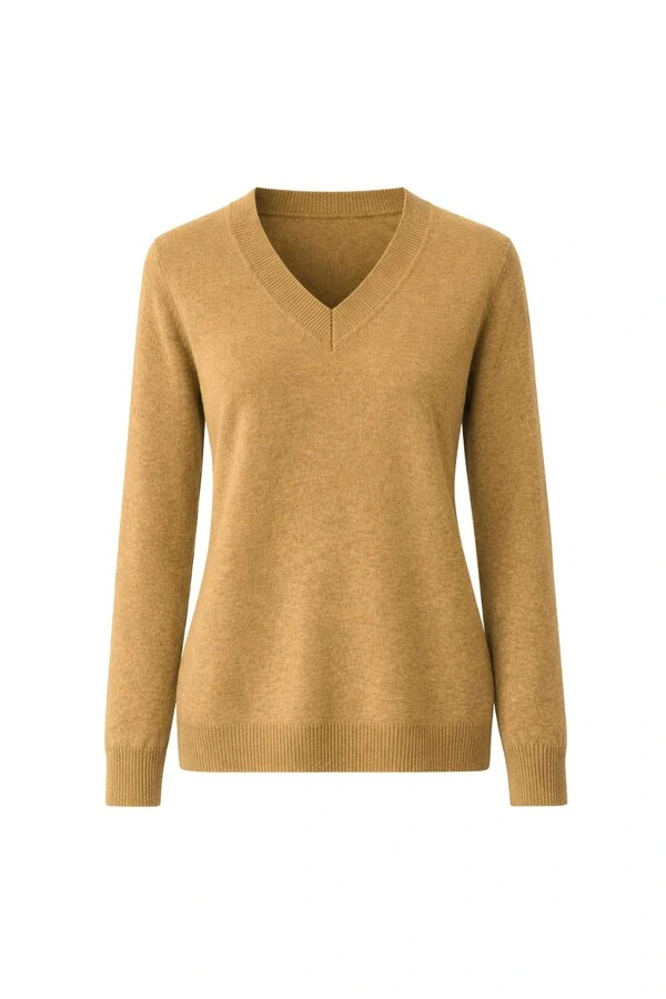 Suéter feminino retilínea básica com decote V Kwi