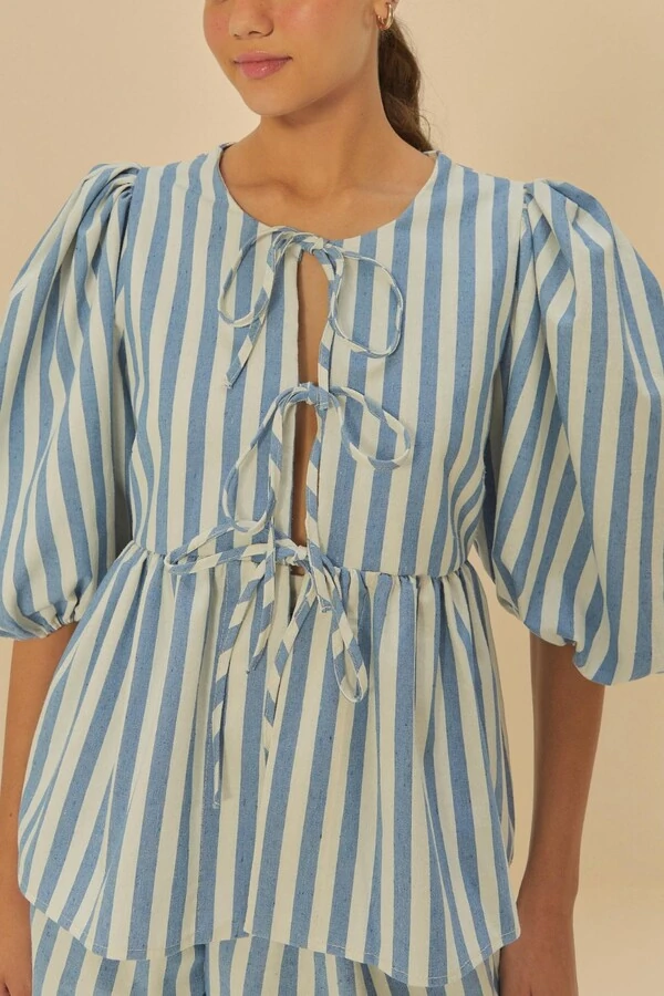 Blusa mangas listra bicolor Farm