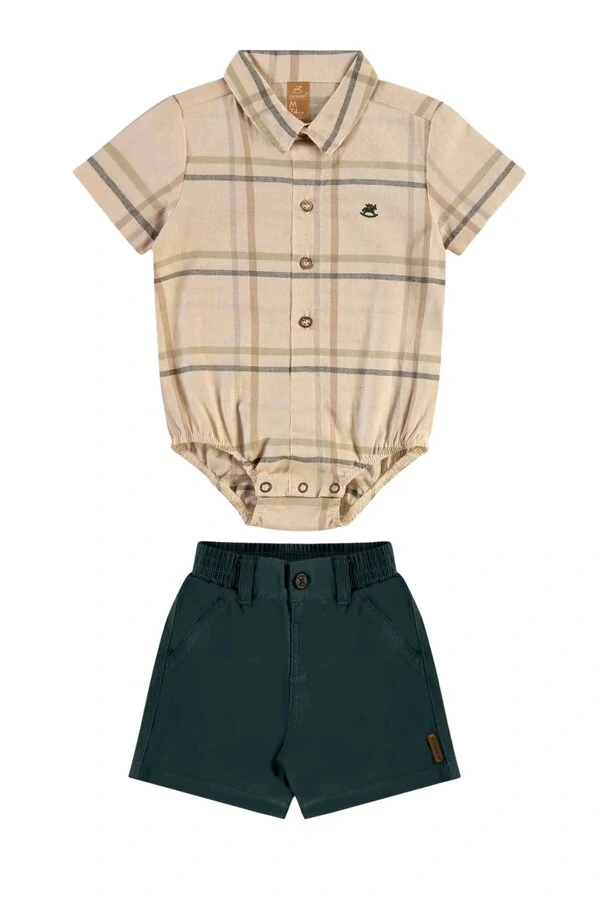 Conjunto body camisa tecido e bermuda sarja Up Baby