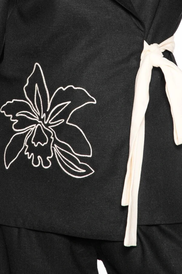 Kimono linho bordado floral Dress to