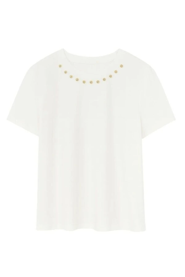 T-shirt feminina com aplicações no decote Kwi