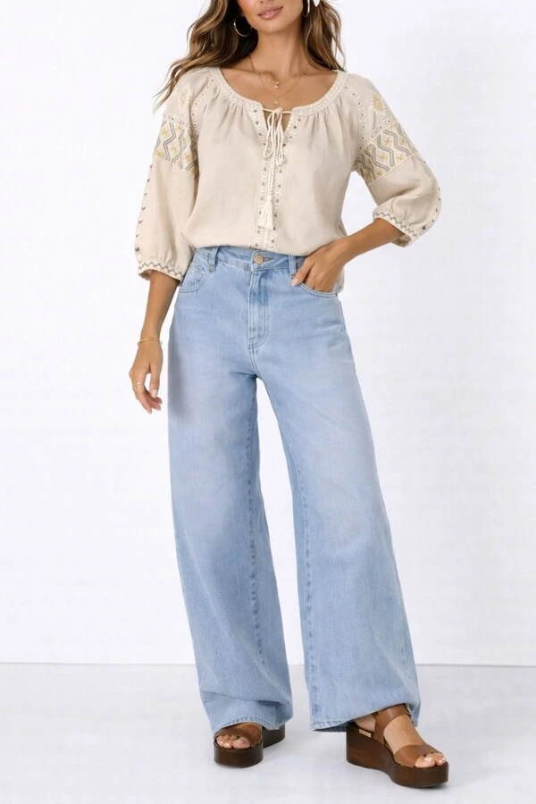 Bata com bordados manga curta Kwi