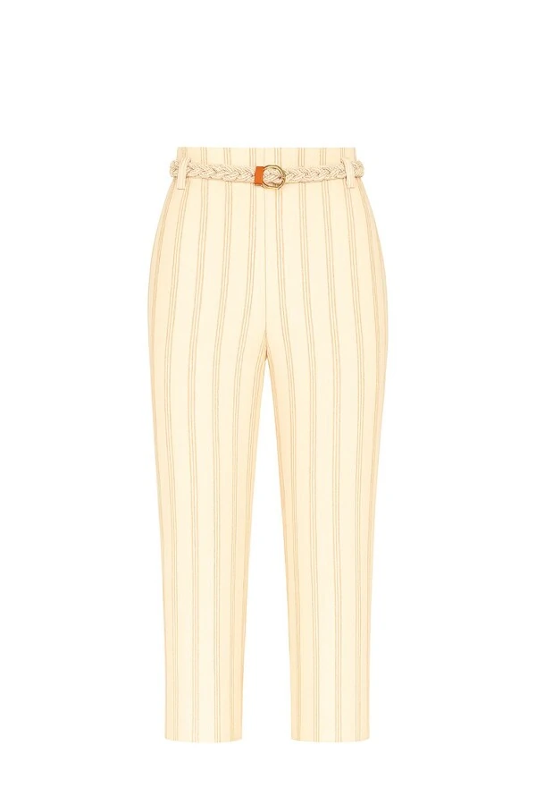 Calça feminina listrada com cinto Kwi