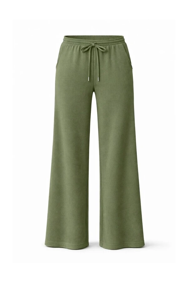 Calça feminina reta em neoprene com cordão Kwi