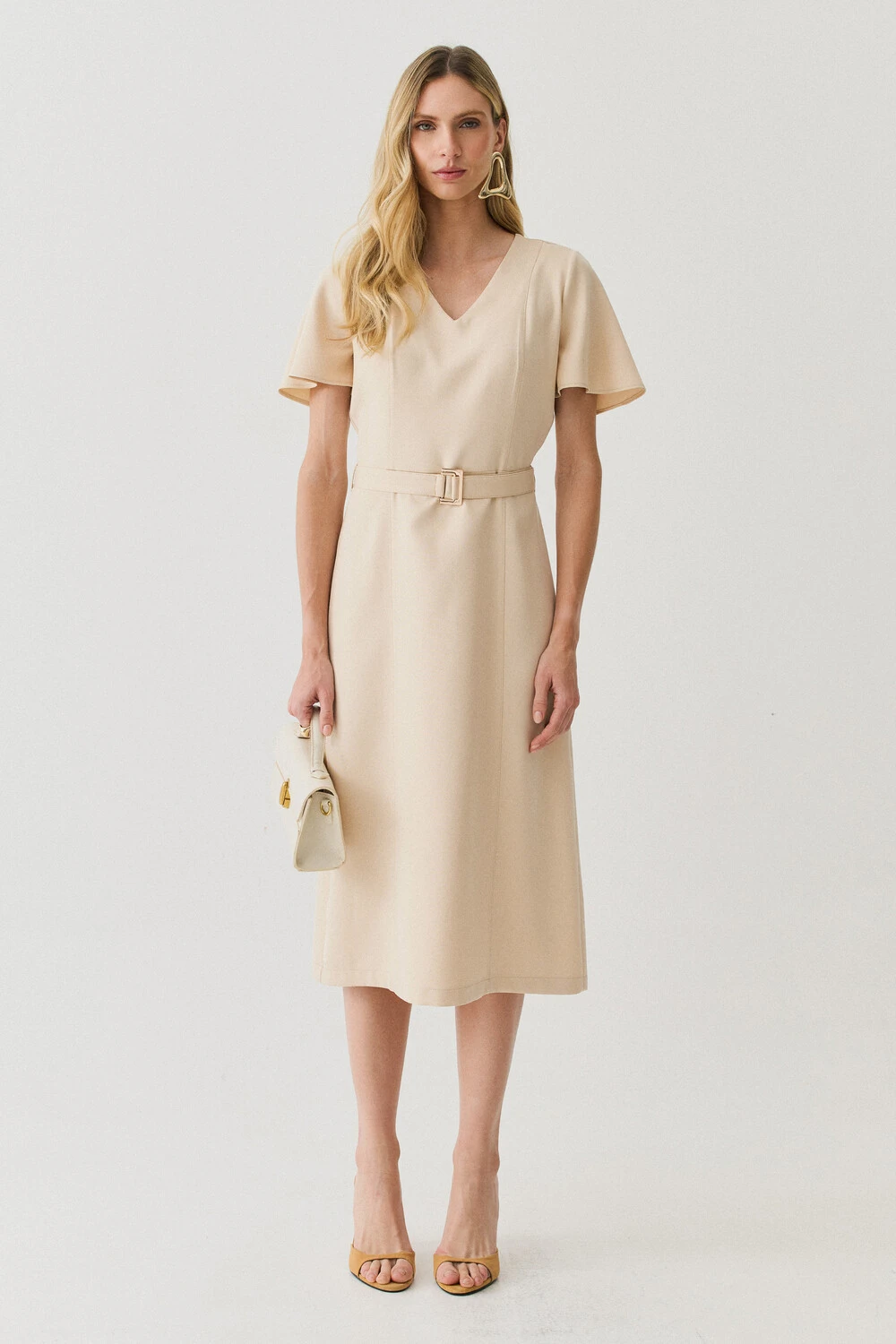 Foto Vestsido Midi Decote V Cinto Fivela Gold