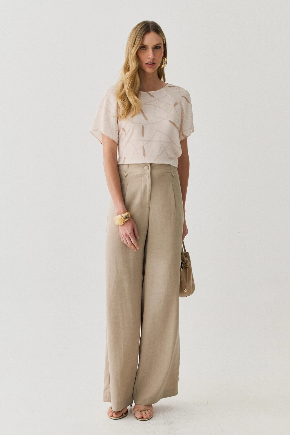 Foto Pantalona Passante Double Prega Botão Forrado