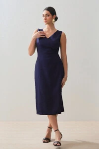 Vestido Midi Regata Decote V Recorte
